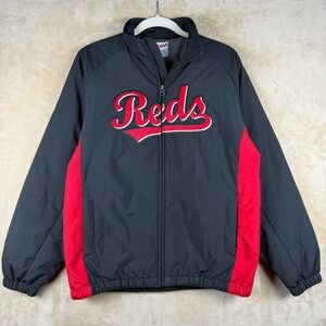 Majestic Youth L Cincinnati Reds Black Fleece Lined Insulated Dugout Jacket
